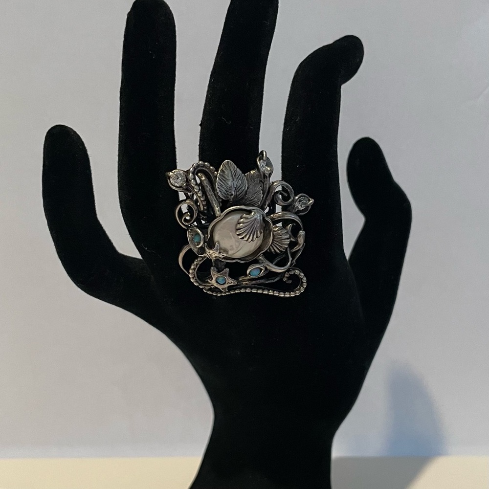 Vintage, Rare, Sterling Silver, Artisan, Nautical Ring